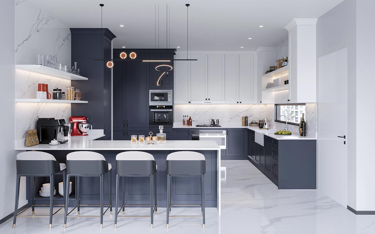 Modern Blue Grey Kitchen Cabinets